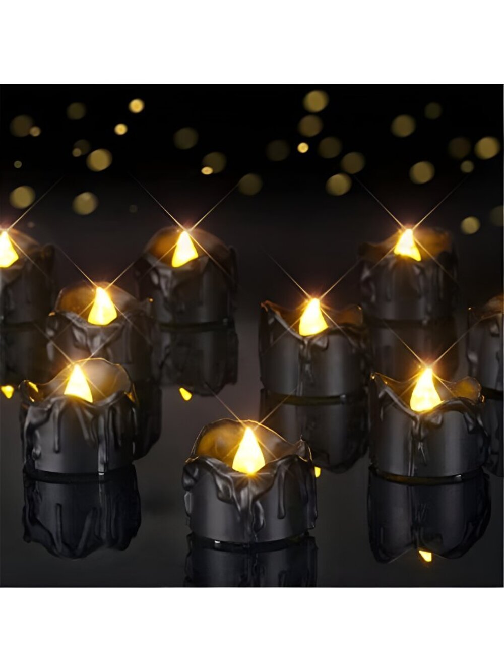 24Pack Halloween Black Dripping Flameless LED Candles,1.58"x 1.2"